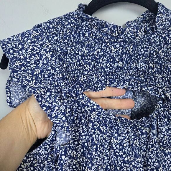 Old Navy Womens Floral Cutout Top Size Small Blue Ruffle Smocked Boho Peasant - Picture 3 of 7